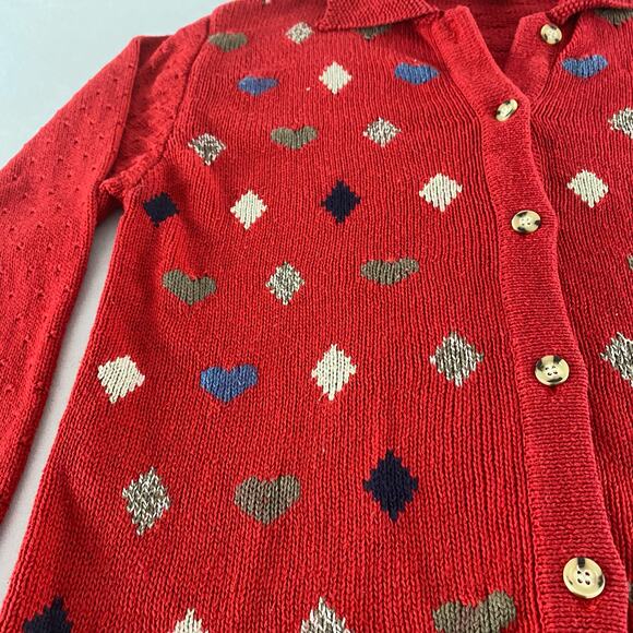 Vintage Twee Hearts Diamonds Wonderland Red Cardigan Sweater Sz Small - Picture 9 of 12